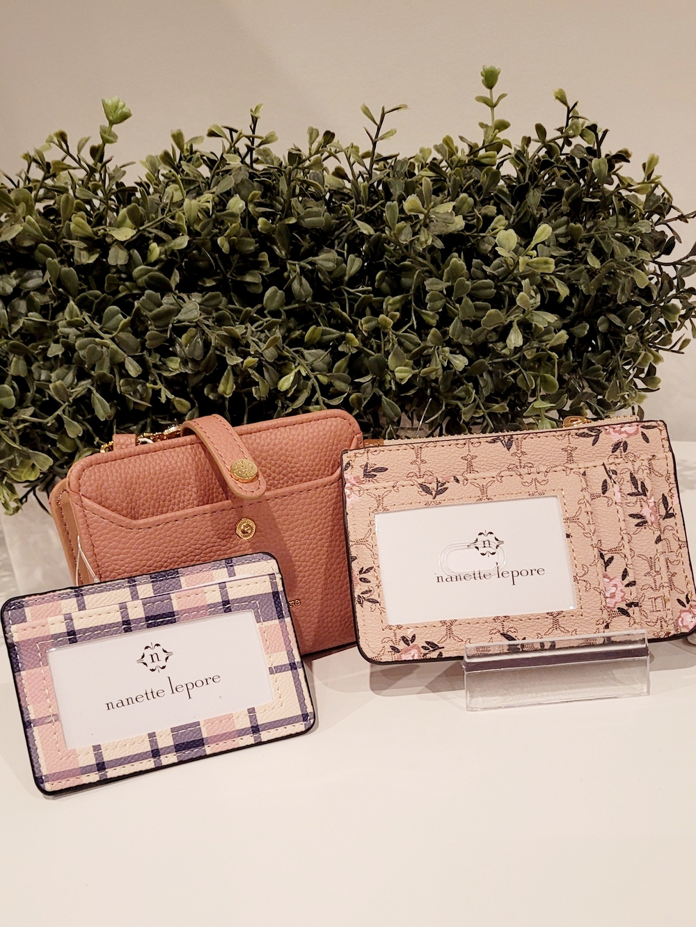 Nanette Lepore Pink Wallet with Floral and Plaid Cardholders 3 Pieces